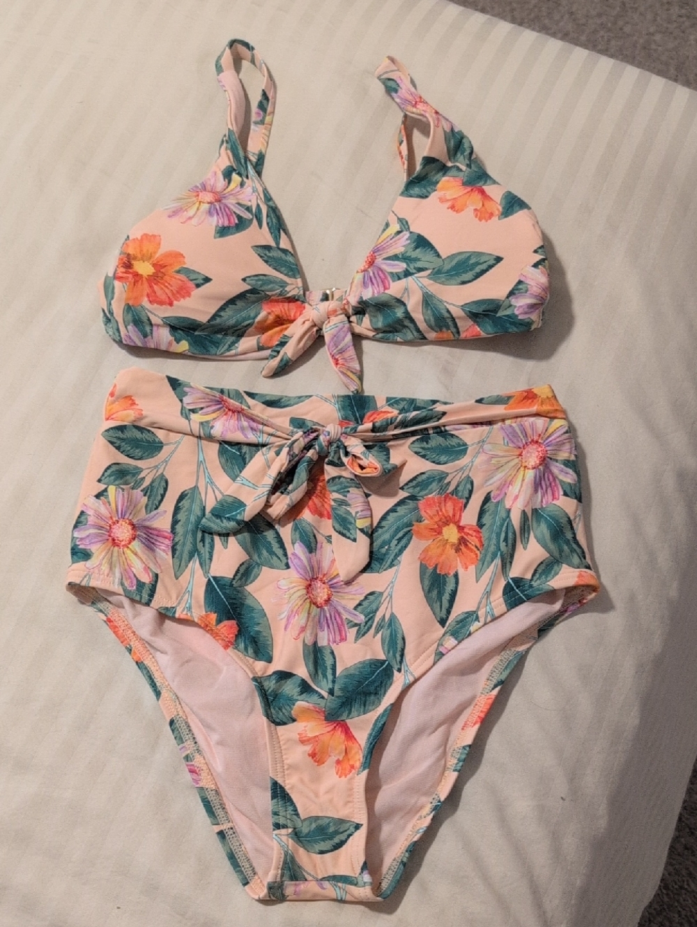 Gianni Bini Peach Tropical Bikini Set with Bow Accents